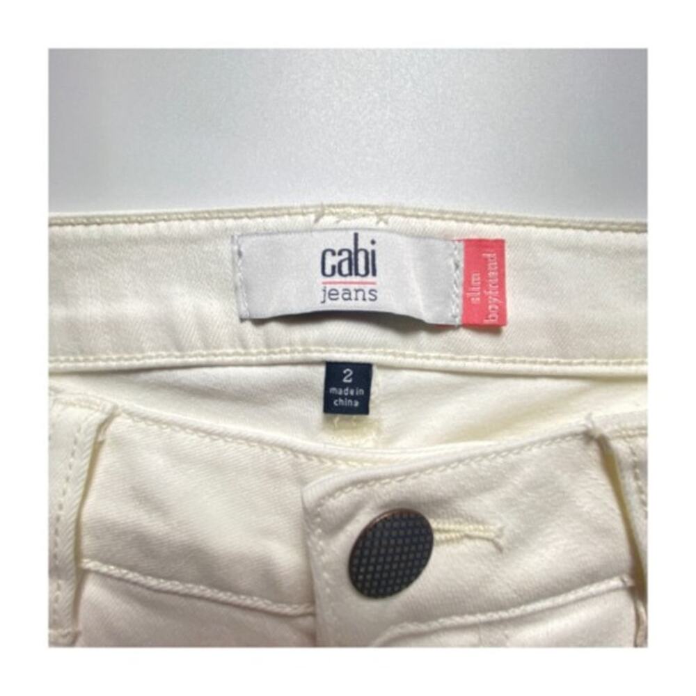 Cabi Slim Boyfriend Jeans Women 2 Cream Floral Embroidered Stretch - Picture 5 of 12